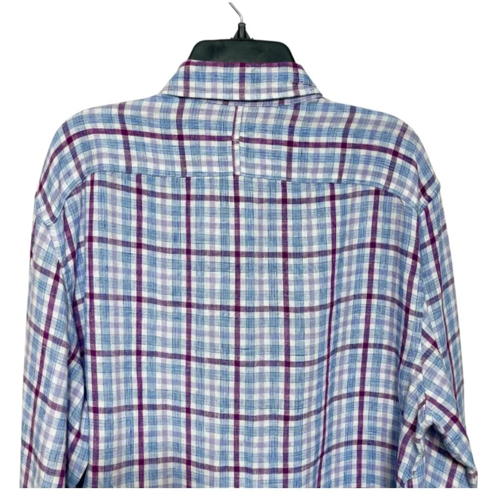 Banana Republic Mens 100% Linen Plaid Button-Down Shirt Camden‎ Standard Fit M